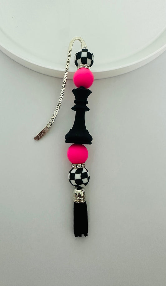 Black, White and Pink Chess Piece Bookmark