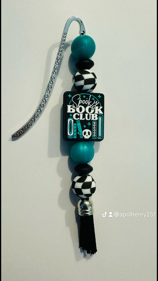 Spicy book club beaded turquoise black and white custom bookmark