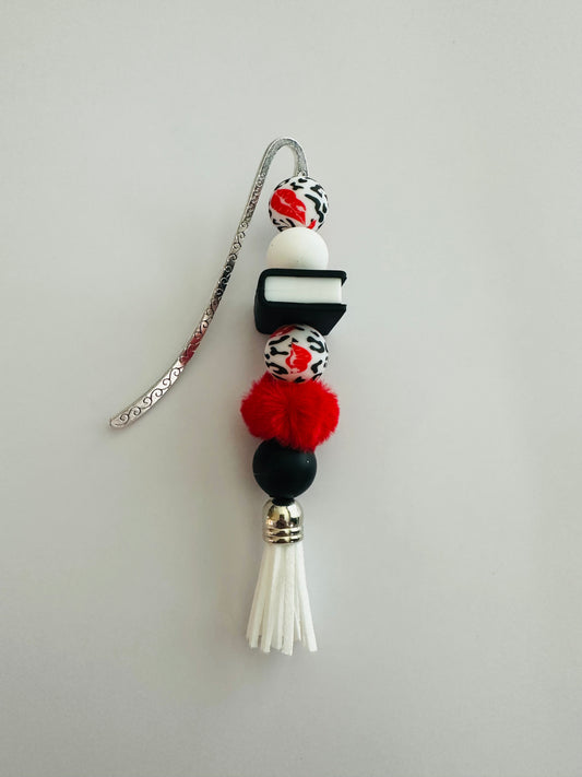 White Black and red bookmark with Book Focal