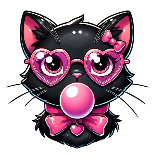 Valentine's Black Cat with Sunglasses PNG Digital Download Design