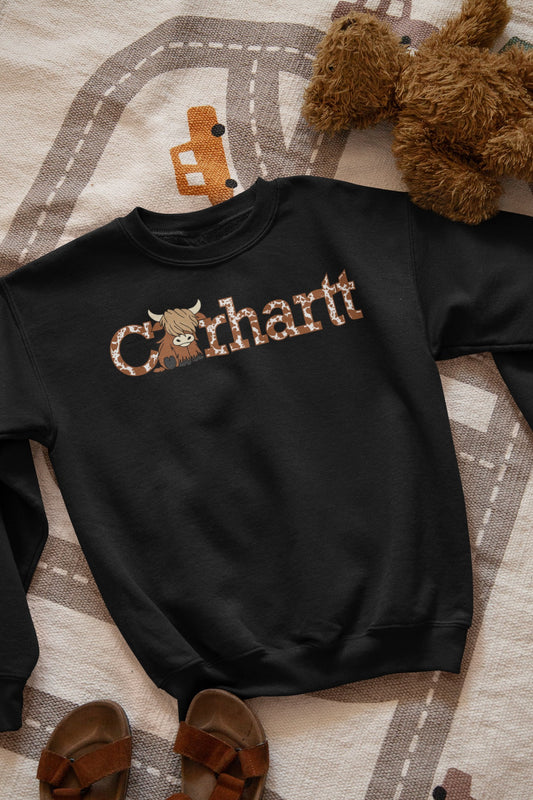 Carhartt Brown Cow Print on Black Sweatshirt