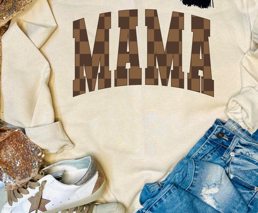 Brown Checkered Mama DTF on Sand Sweatshirt