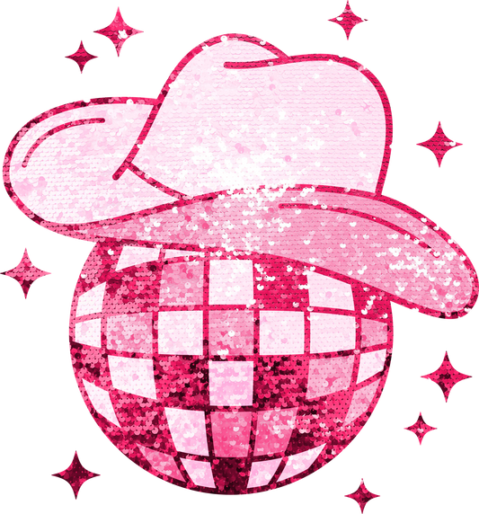 Disco Ball Faux Glitter Cowboy Pink Hat Digital Download PNG Design