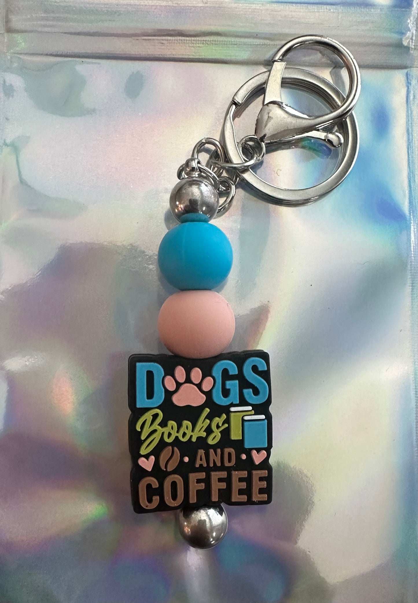 Dogs Books and coffee keychain