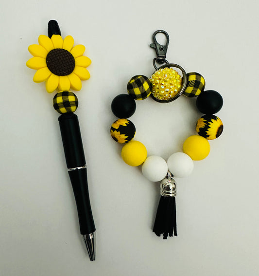 Sunflower Pen and Keychain Wristlet