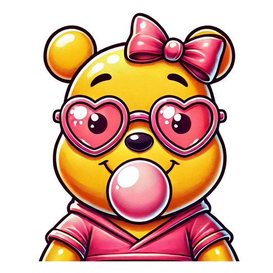 Valentines Pooh Bear Sunglasses, Bubblegum PNG Digital Download Design