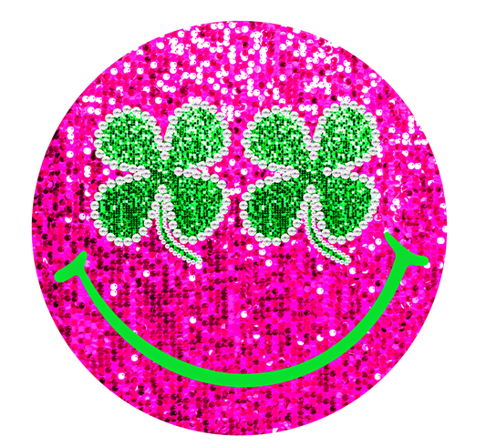 Faux Sequin Clover and Happy Face Digital PNG Download Design
