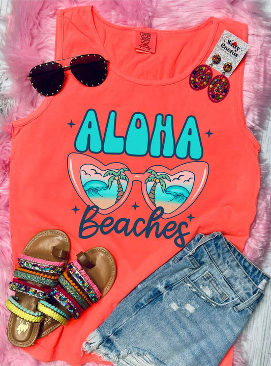 *DTF* Aloha Beaches Sunglasses Bright Salmon Comfort Color Tank