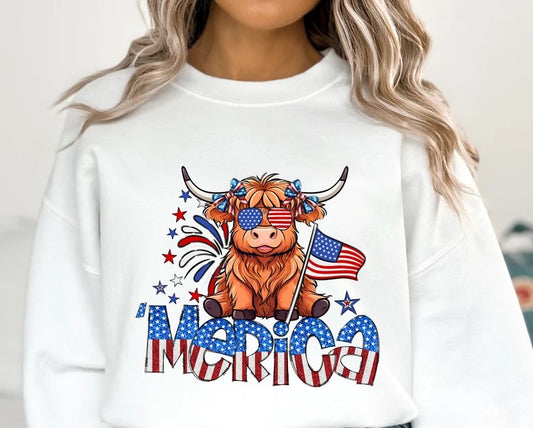 4th of July Highland Cow  Merica DTF Print Transfer