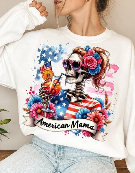 American Mama  4th of July  Retro  Skeleton Mom Mama DTF Print Transfer