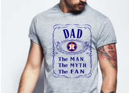 Astros Dad The Man DTF Print on Grey T-Shirt