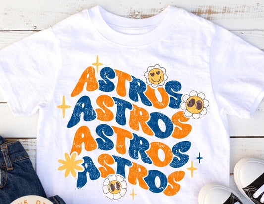 Retro Astros DTF on White T-Shirt