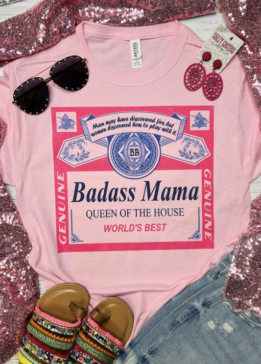 Bad Ass Mama Grunge Light Pink Tee