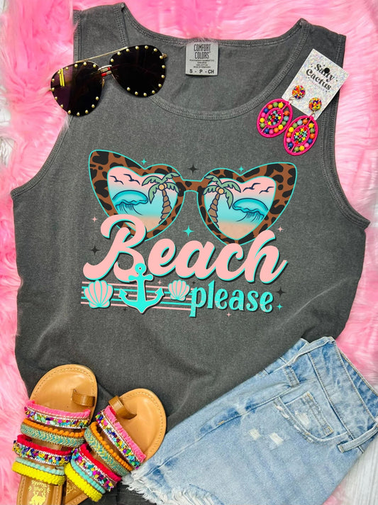 *DTF* Beach Please Leopard Sunglasses Pepper Comfort Color Tank