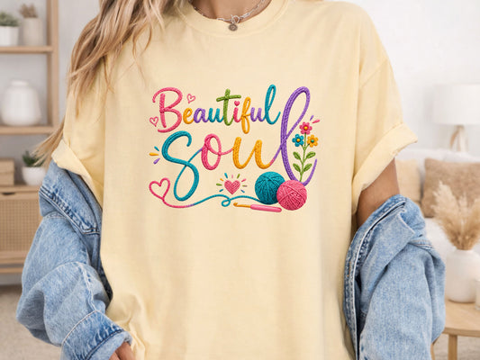 Beautiful Soul Faux Embroidery PNG Digital Download Design