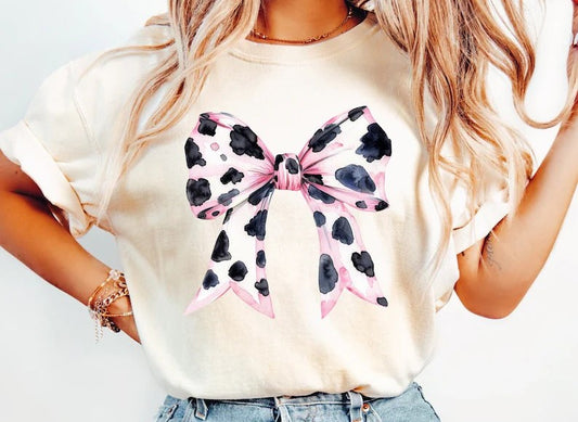 Pink, Black, Cow Print Coquette Bow Digital Download PNG Design