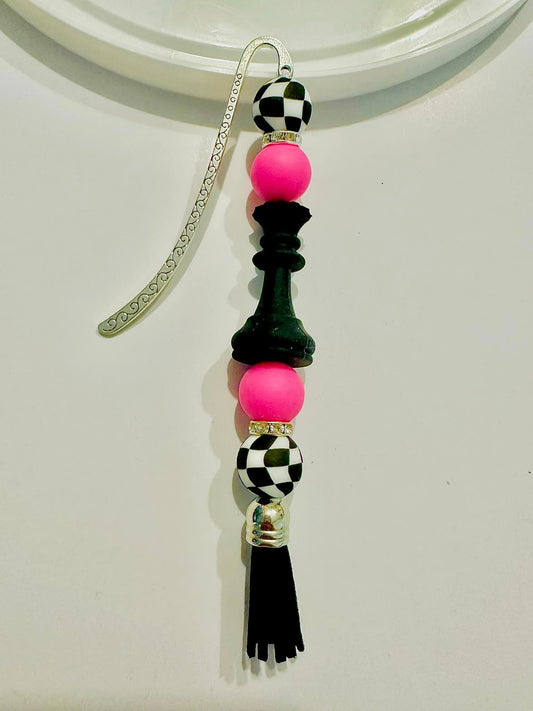 Pink and Black Checkered Chess Piece Bookmark