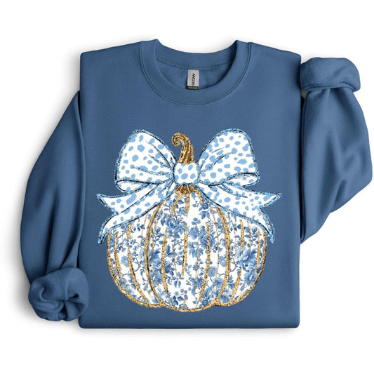 Floral Pumpkin Direct to Film on Indigo 50/50 Sweatshirt