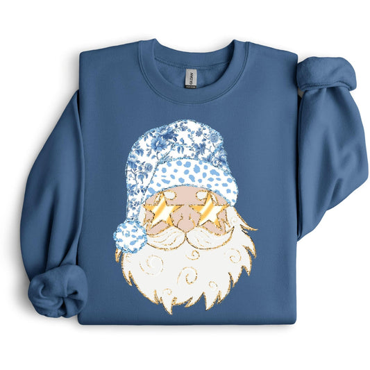 Floral Santa Direct to Film on Indigo 50/50 Sweatshirt