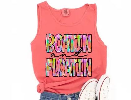 Boatin' and Floatin' DTF on Watermelon Comfort Color Tank
