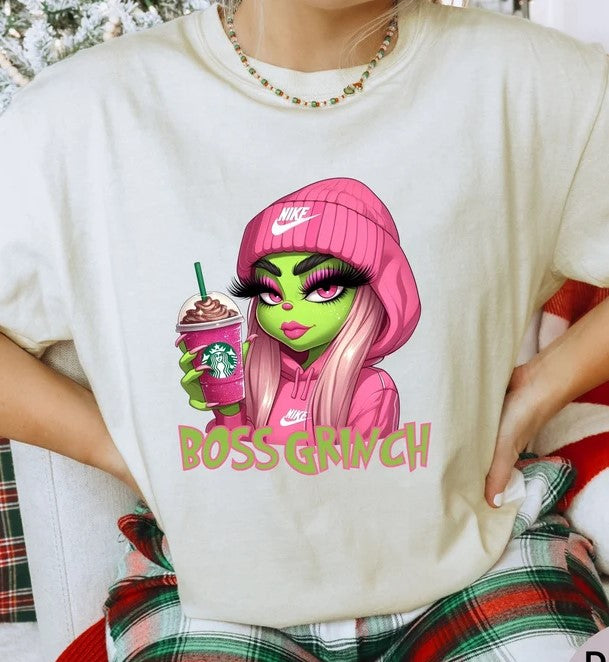 Boss Grinch DTF on White T-shirt