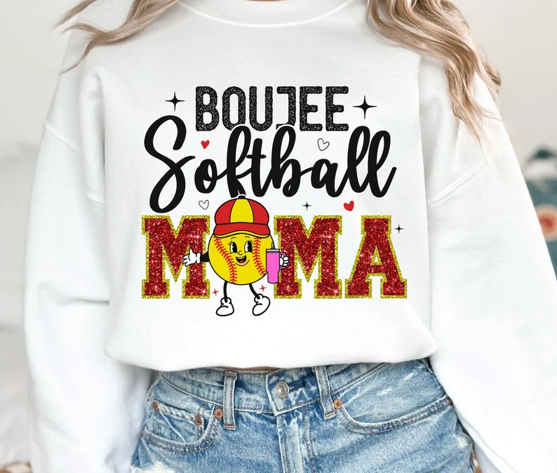 Boujee Softball Mama Faux Glitter Direct to Film Transfer