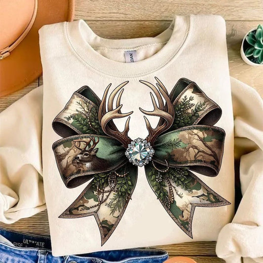 Camo Antlers Coquette Bow Hunting Digital Download PNG Design