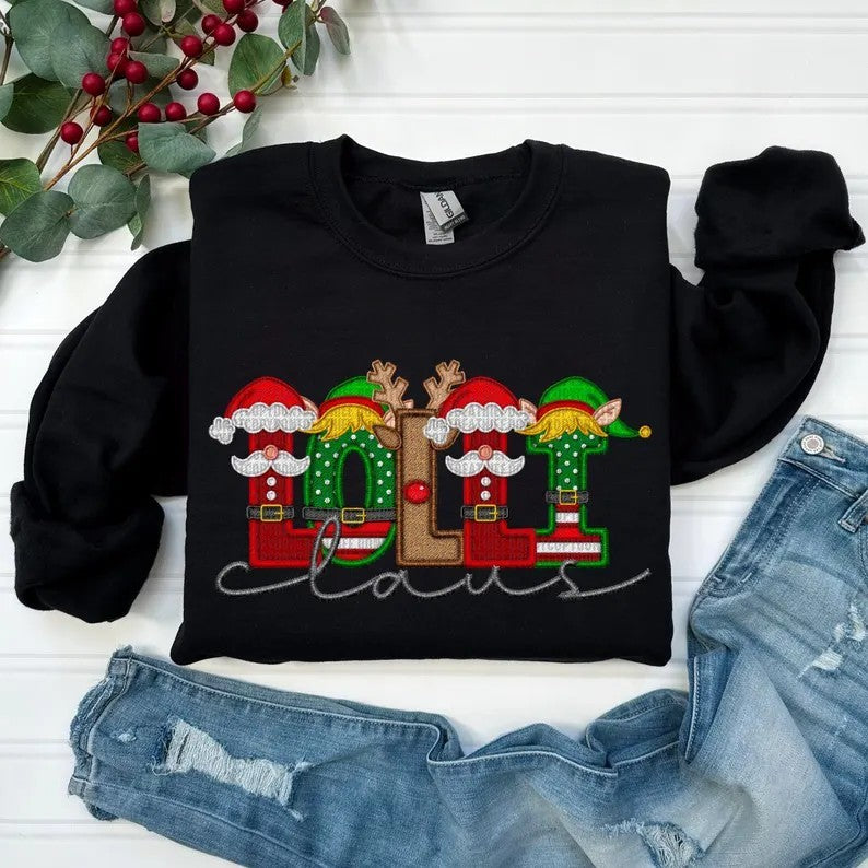 Christmas Claus Faux Embroidery Designs Direct to film on Black