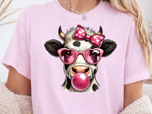 Cow With Glasses Blowing Bubble Gum PNG Digital Download Design