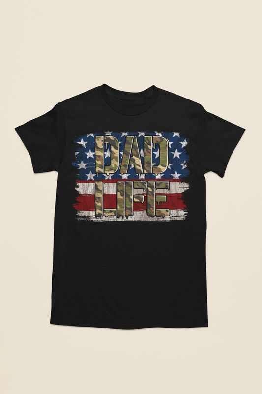 Dad Life Camo DTF Print on Black T-Shirts