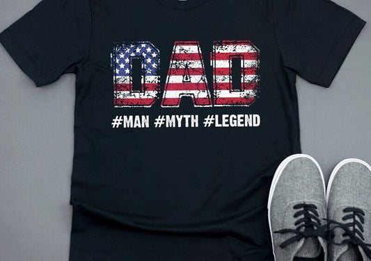 DAD #MAN DTF on Black T-shirt