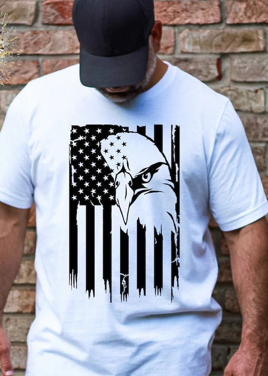 Eagle and Flag DTF on White T-Shirt