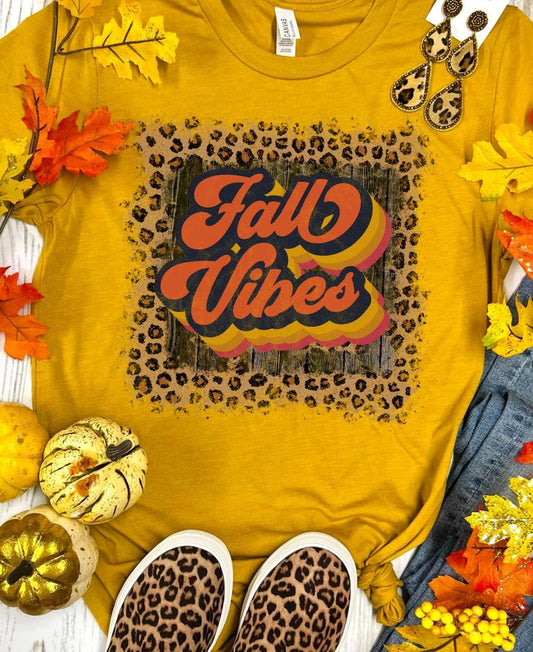 Fall Vibes Leopard Square Mustard Tee Bella Canvas Unisex