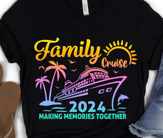 Family Cruise 2024 DTF on Black T-Shirt