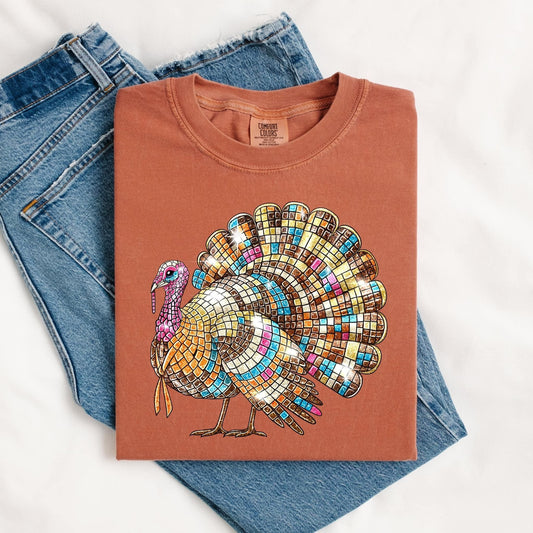 Faux Glitter Turkey Direct to Film on Yam Comfort Color Tee