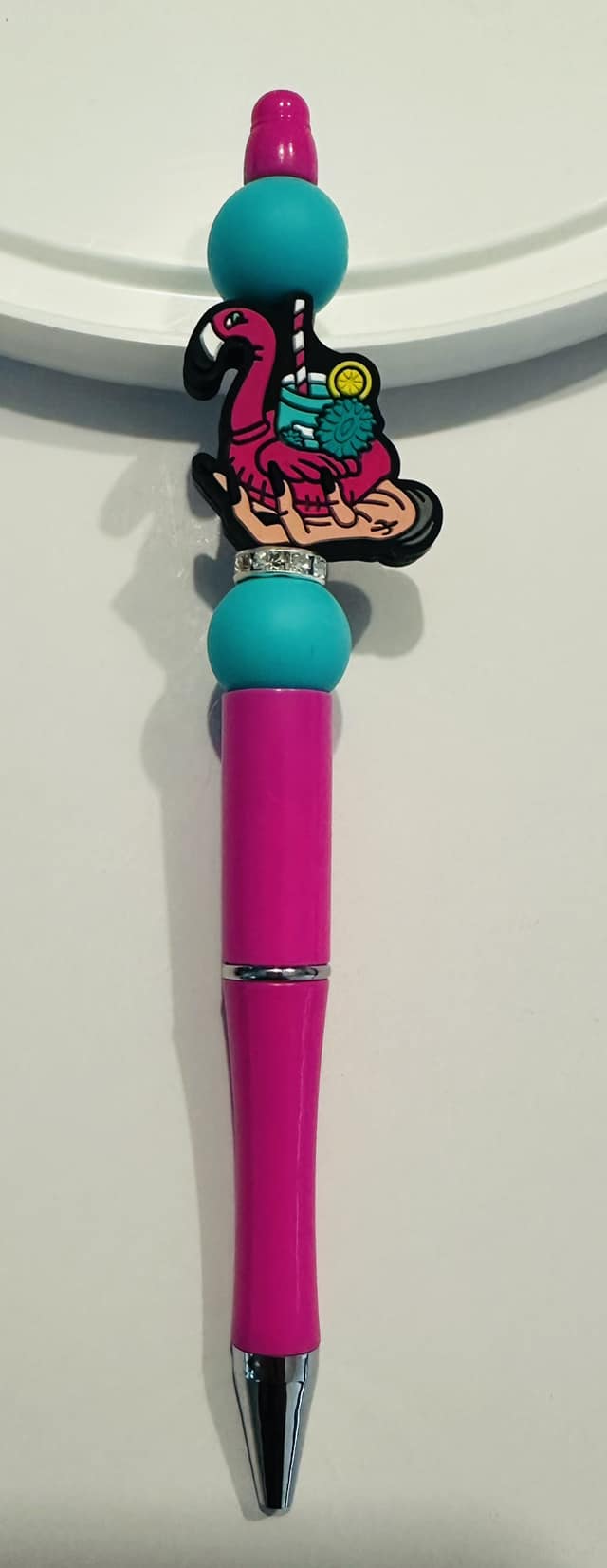 Flamingo Pink and Turquoise Beaded Pen