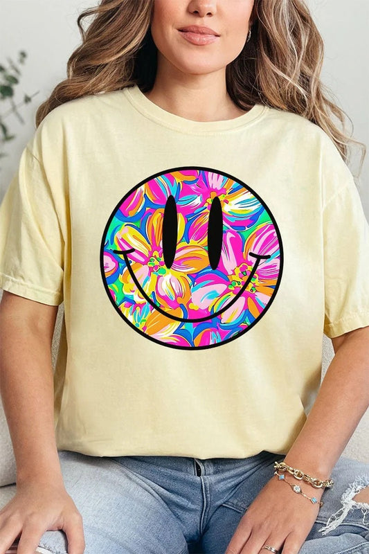 TROPICAL FLOWERS SMILE COMFORT COLORS ADULT RING-SPUN COTTON TEE