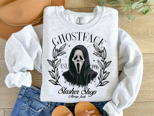 Ghost Face Slasher Shop DTF on Ash Grey Gildan