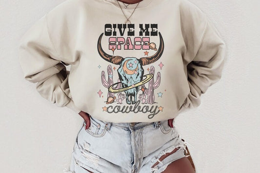 Give me Space Cowboy DTF on Sand Sweatshirt