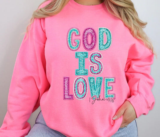 God is Love Faux Embroidery Digital PNG Download Design