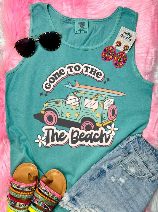 *DTF* Gone To The Beach Jeep Seafoam Comfort Color Tank