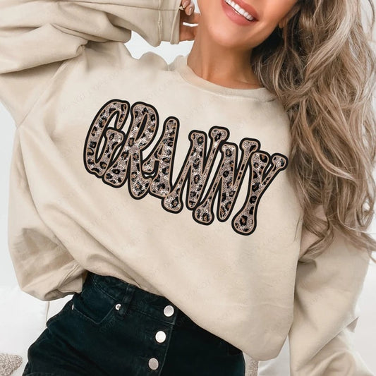 Granny Faux Glitter DTF on Sand Sweatshirt