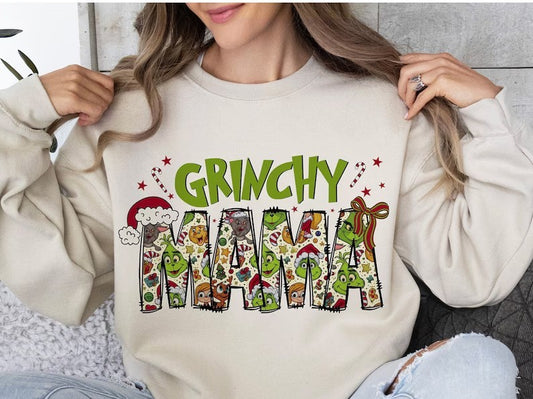 Grinchy Mama Christmas Direct to Film on Sand Gildan Unisex