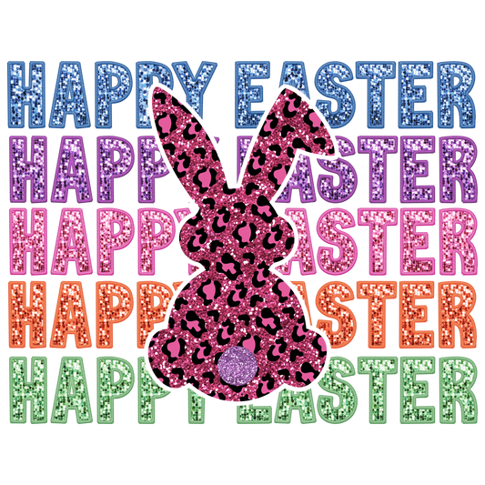 Happy Easter Faux Glitter Rabbit Digital PNG Download Design