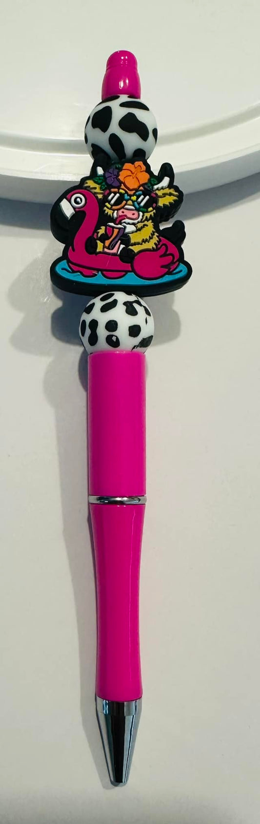 Pink and Cow Print Beaded Highland Cow Float Pen
