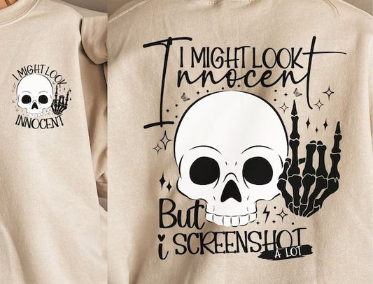 I Might Look Innocent Left Chest and Back DTF Transfer Prints
