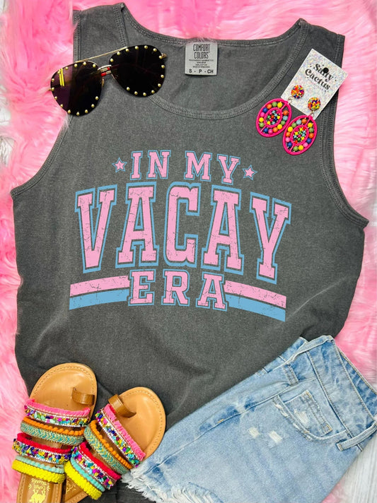 *DTF* In My Vacay Era Pink and Blue Pepper Comfort Color Tank