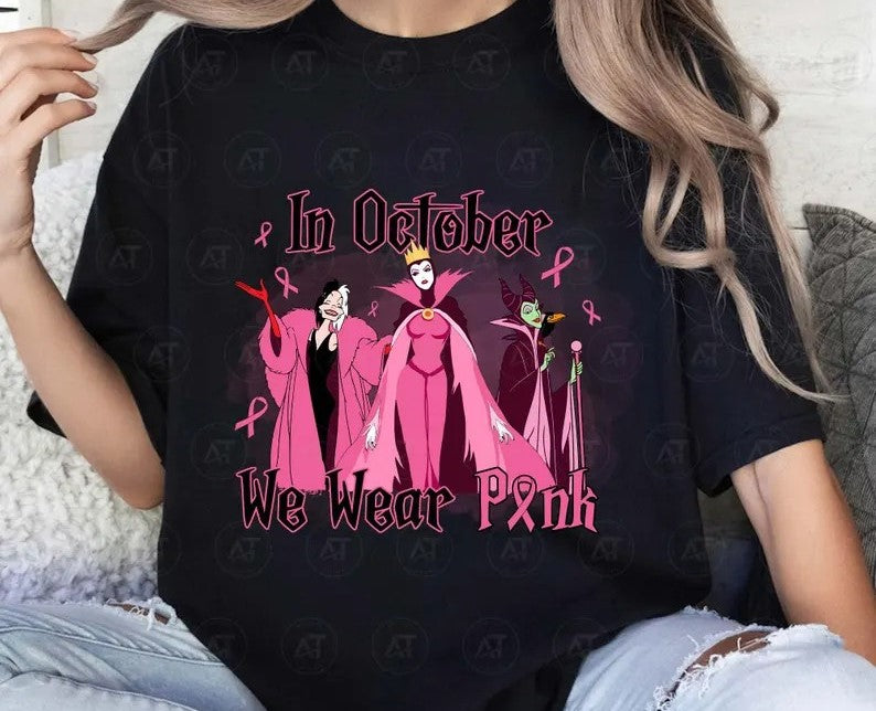 In October we wear Pink Villains Black T-Shirt