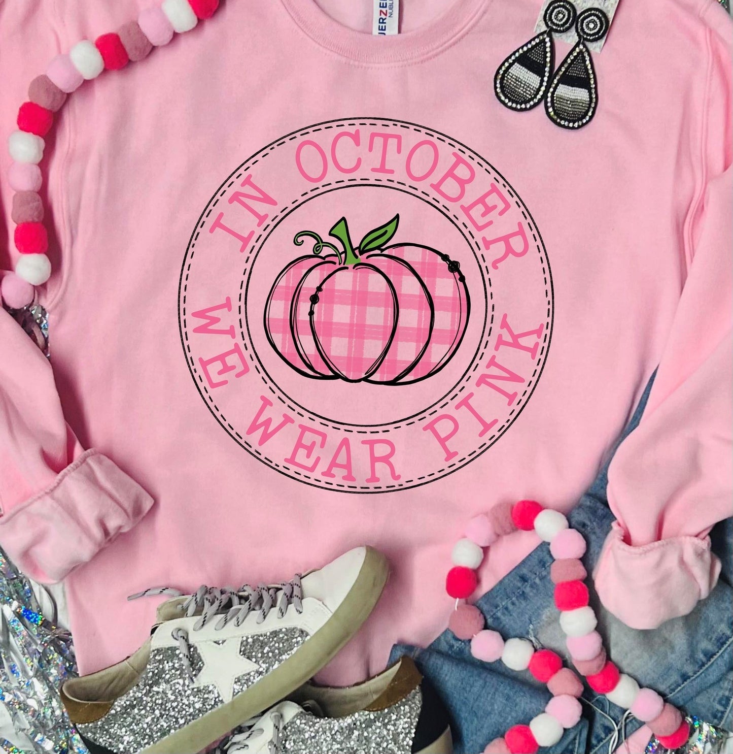 In October We Wear Pink Circle Baby Pink Sweatshirt Direct to Film