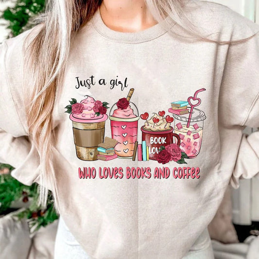 Just a girl who loves books and coffee DTF on Sand Sweatshirt